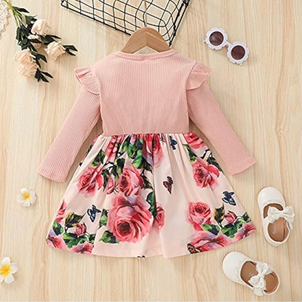 Toddler Girl Floral Print Long Sleeve Dress, Size 18-24 Months, Great Condition! - Picture 4 of 6